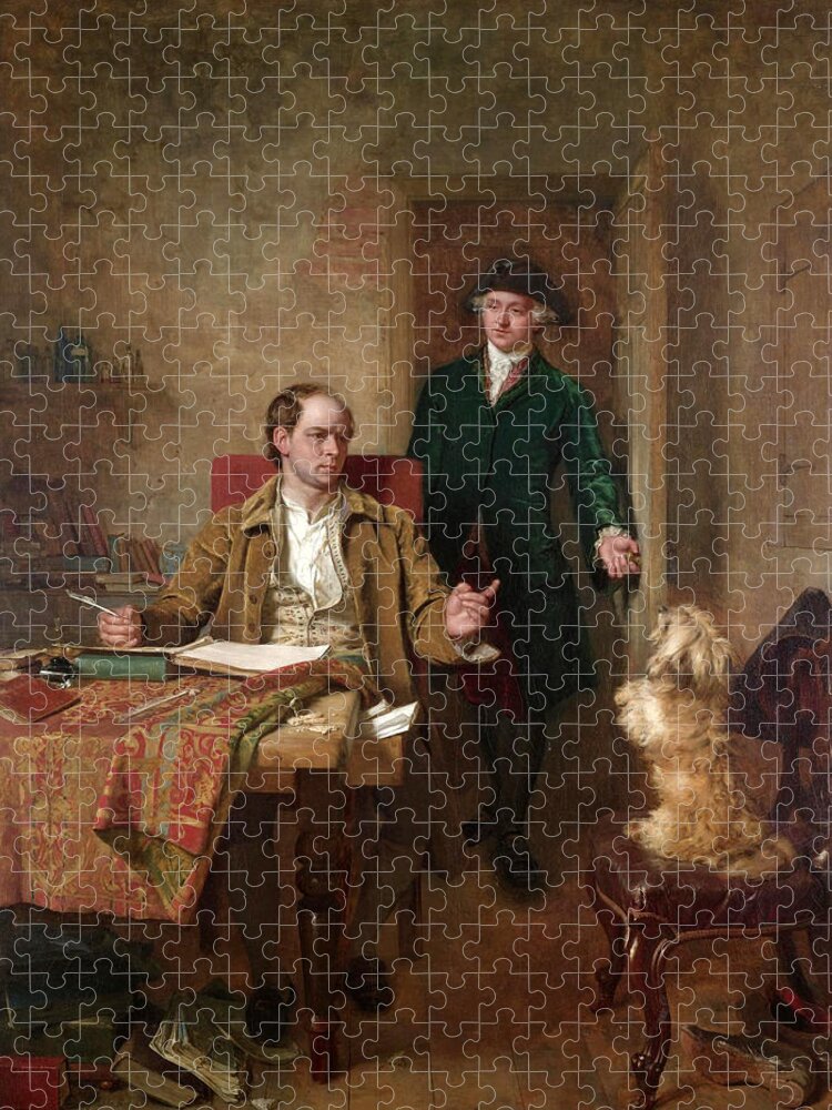 John Faed Jigsaw Puzzle featuring the painting Sir Joshua Reynolds Visiting Goldsmith in his Study by John Faed