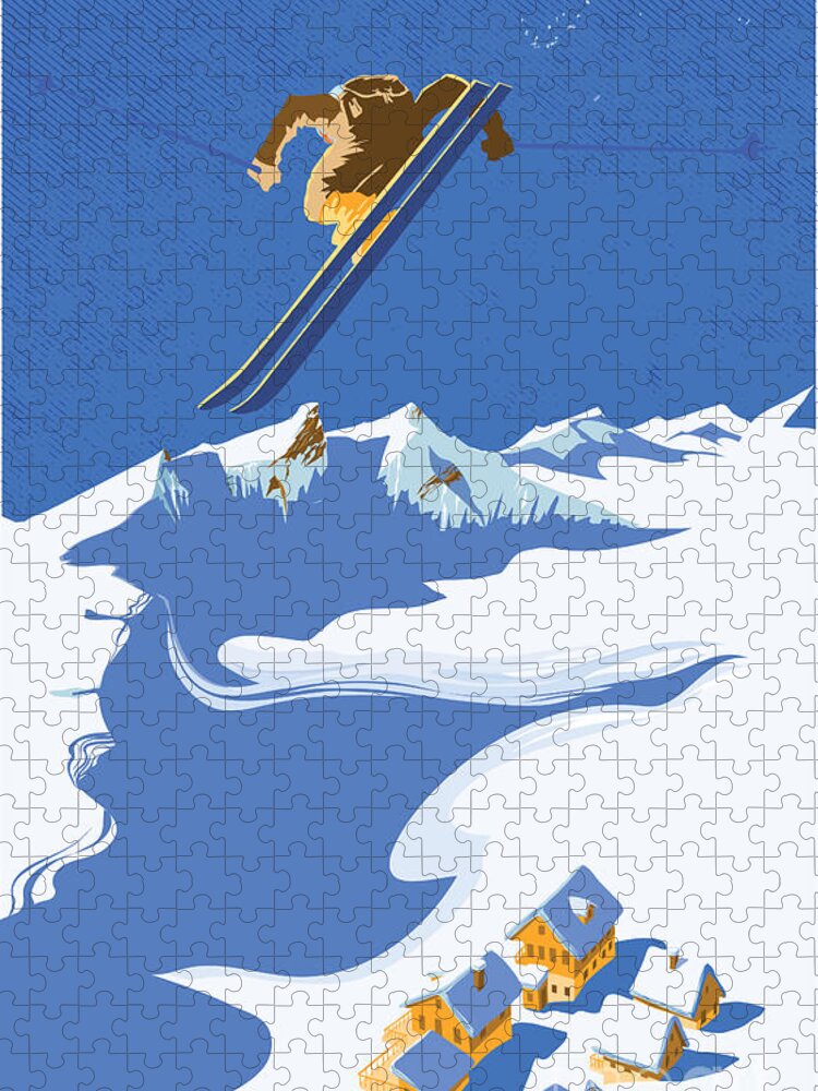 Ski Jigsaw Puzzle featuring the painting Sky Skier by Sassan Filsoof