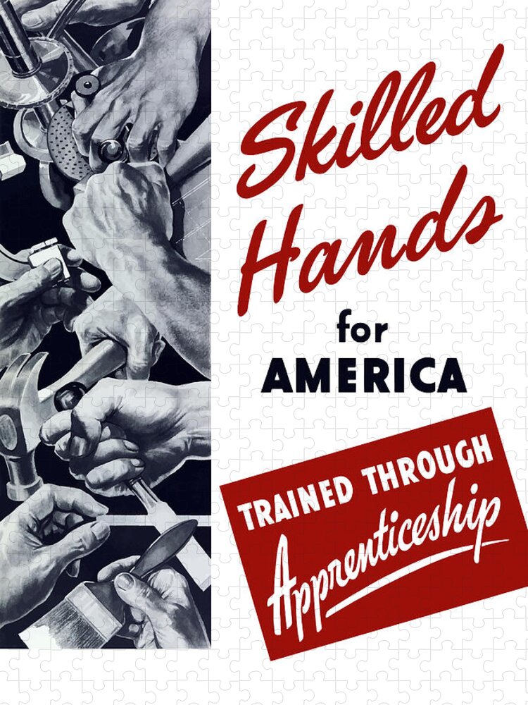 Wpa Jigsaw Puzzle featuring the mixed media Skilled Hands For America by War Is Hell Store