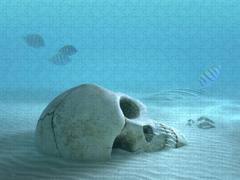 Skull Jigsaw Puzzle featuring the photograph Skull on sandy ocean bottom by Johan Swanepoel