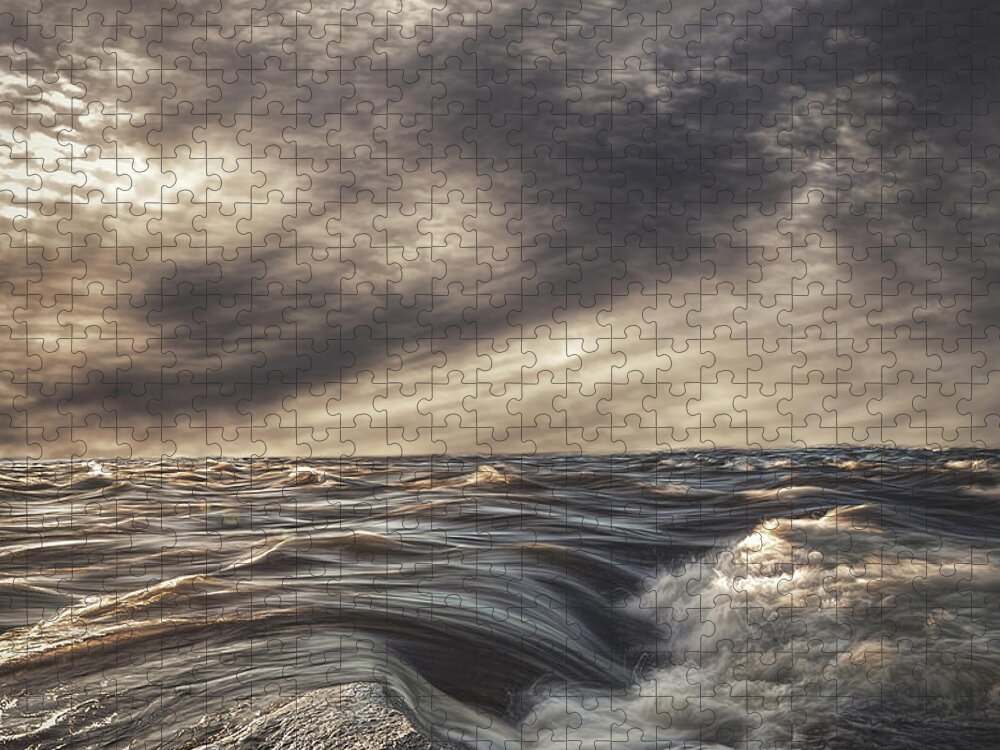 Seascape Jigsaw Puzzle featuring the photograph Sky Water Rocks by Bob Orsillo