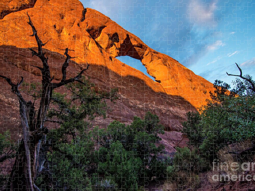 Utah Jigsaw Puzzle featuring the photograph Skyline Arch At Sunset - Arches National Park - Utah by Gary Whitton