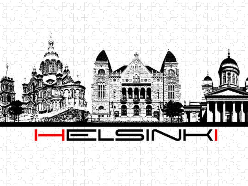 Helsinki Jigsaw Puzzle featuring the digital art skyline city Helsinki by Justyna Jaszke JBJart