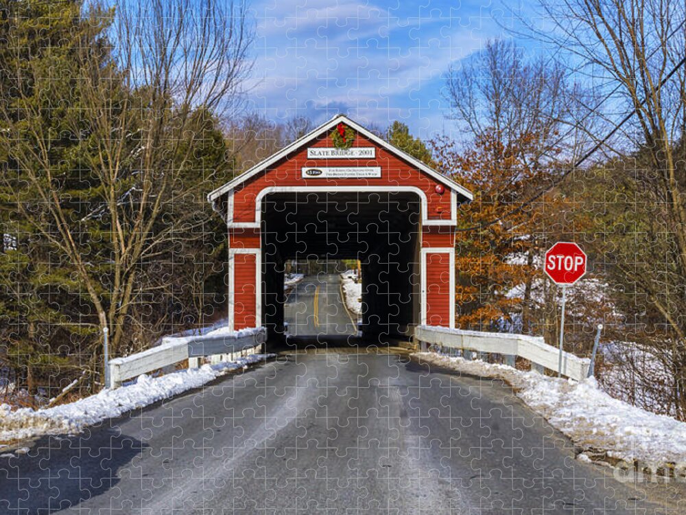 covered Bridge Jigsaw Puzzle featuring the photograph Slate Covered Bridge. by New England Photography