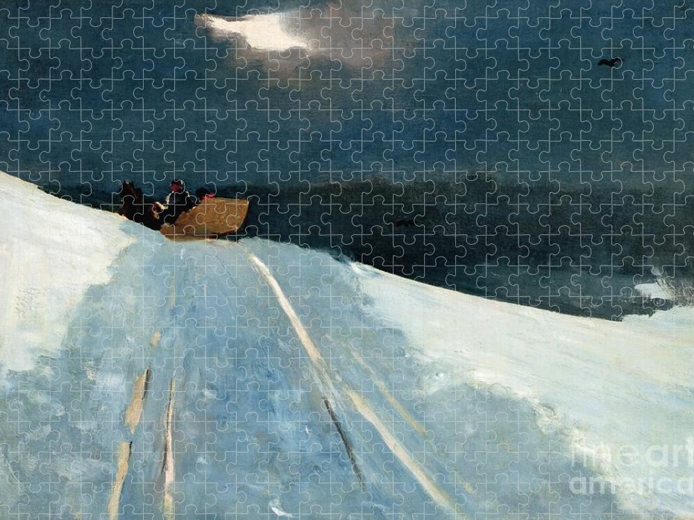 Winter Scene Jigsaw Puzzle featuring the painting Sleigh Ride by Winslow Homer