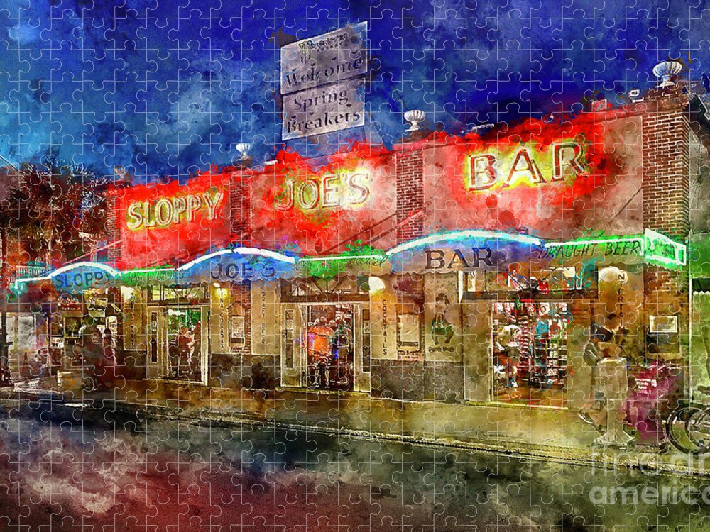 Sloppy Joes Jigsaw Puzzle featuring the painting Sloppy Joes Key West by Jon Neidert