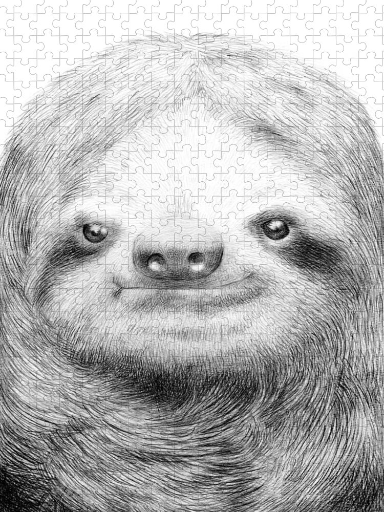 Sloth Jigsaw Puzzle featuring the drawing Sloth by Eric Fan