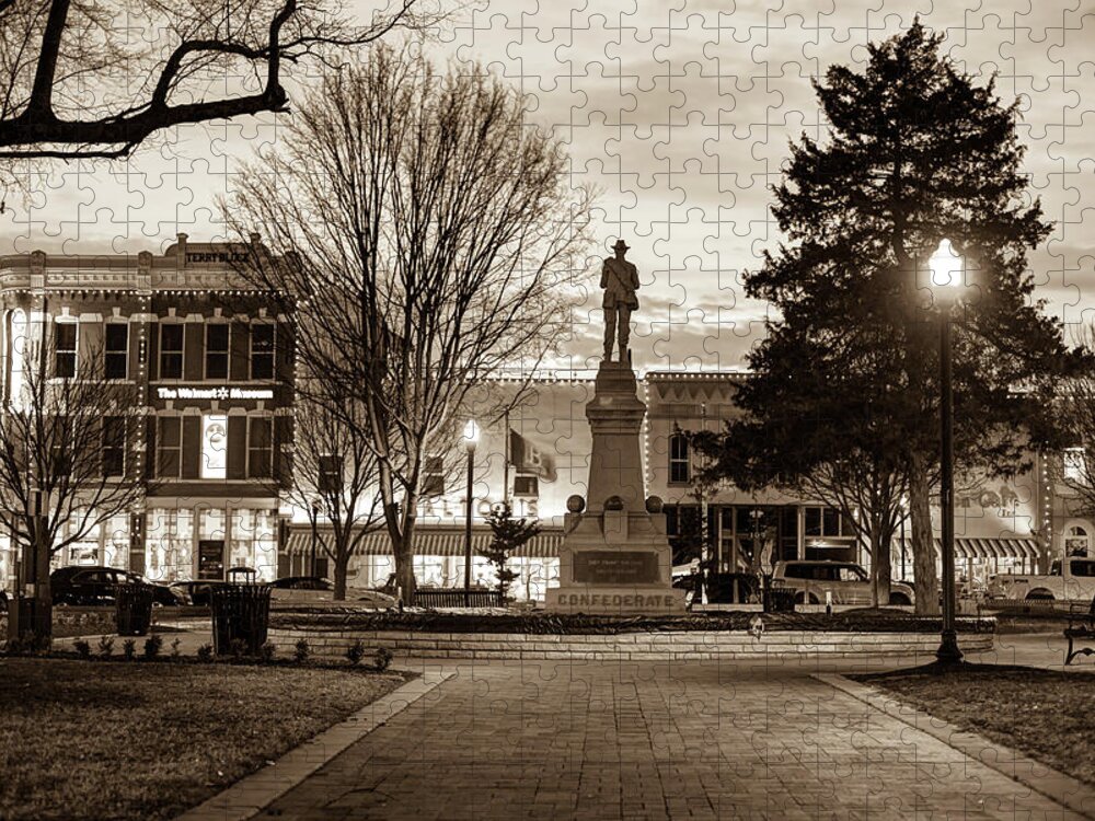 America Jigsaw Puzzle featuring the photograph Small Town America Skyline - Downtown Bentonville Square - Sepia by Gregory Ballos