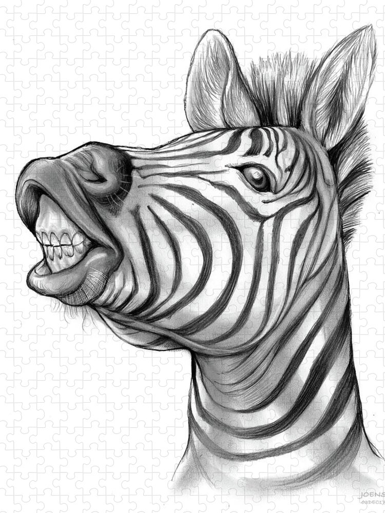 Zebra Jigsaw Puzzle featuring the drawing Smile by Greg Joens