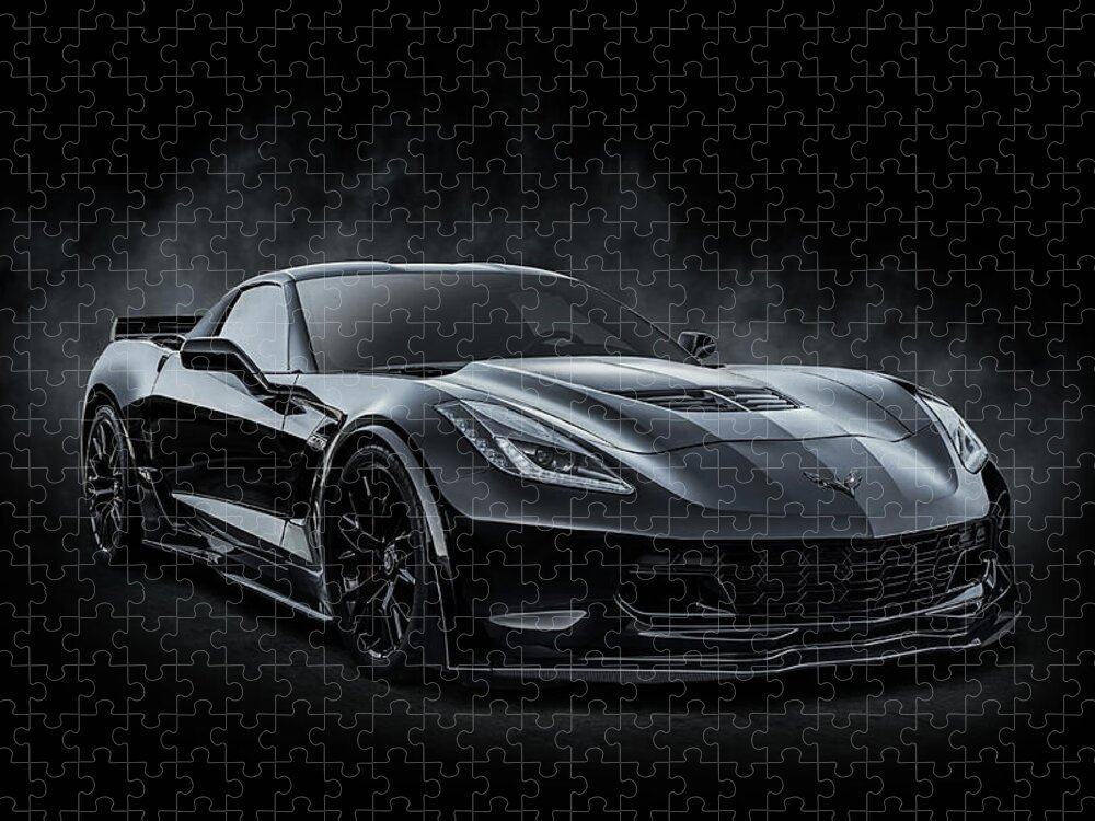 Corvette Puzzle featuring the digital art Black Z06 Corvette by Douglas Pittman