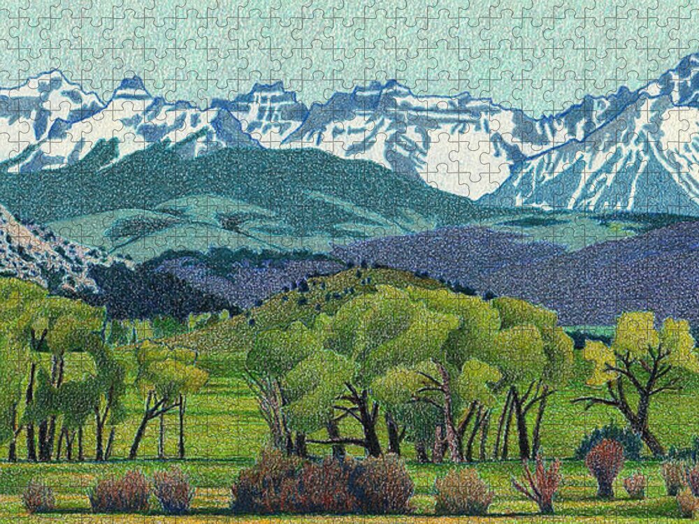 Art Jigsaw Puzzle featuring the drawing Sneffels Range Spring by Dan Miller