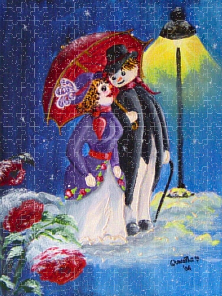 Snow Jigsaw Puzzle featuring the painting Snow Couple by Quwatha Valentine