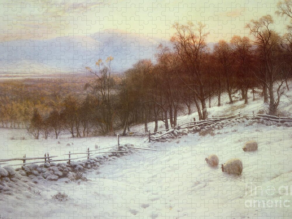 Snow Jigsaw Puzzle featuring the painting Snow Covered Fields with Sheep by Joseph Farquharson