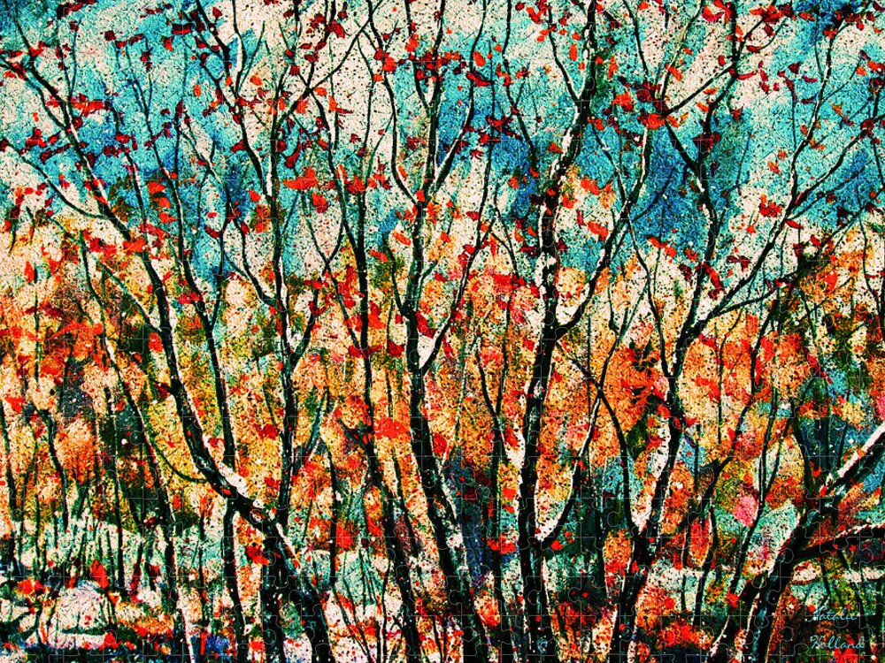 Natalie Holland Art Jigsaw Puzzle featuring the painting Snow In Autumn by Natalie Holland
