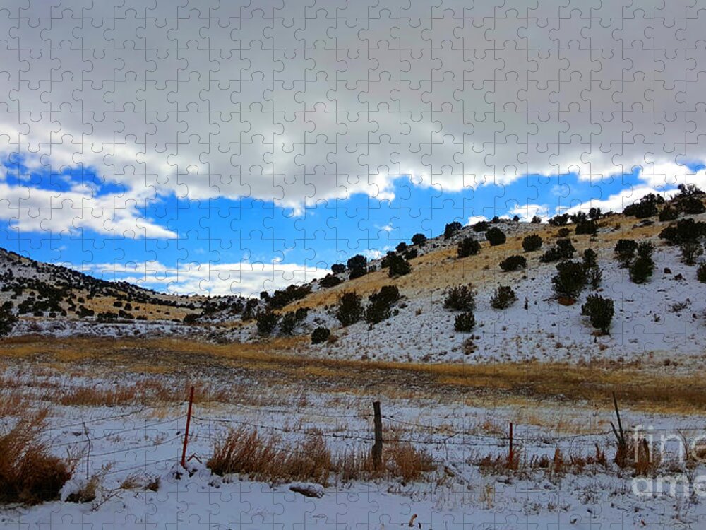 Southwest Landscape Jigsaw Puzzle featuring the photograph Snow in the Desert by Robert WK Clark