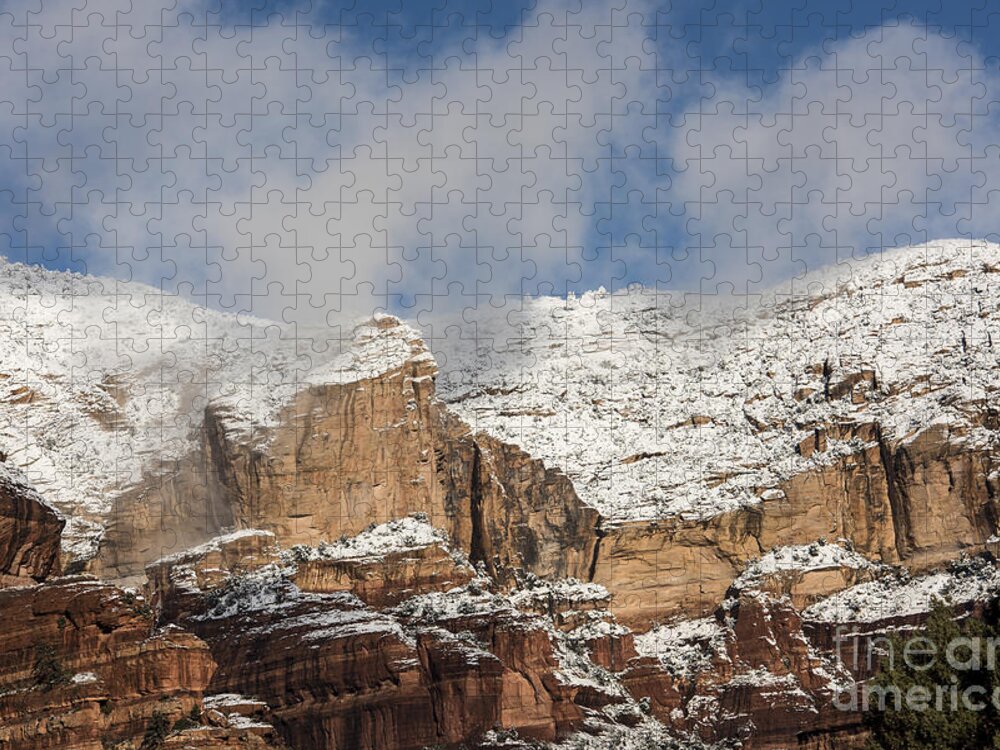 Sandra Bronstein Jigsaw Puzzle featuring the photograph Snow Kissed Morning in Sedona, AZ by Sandra Bronstein