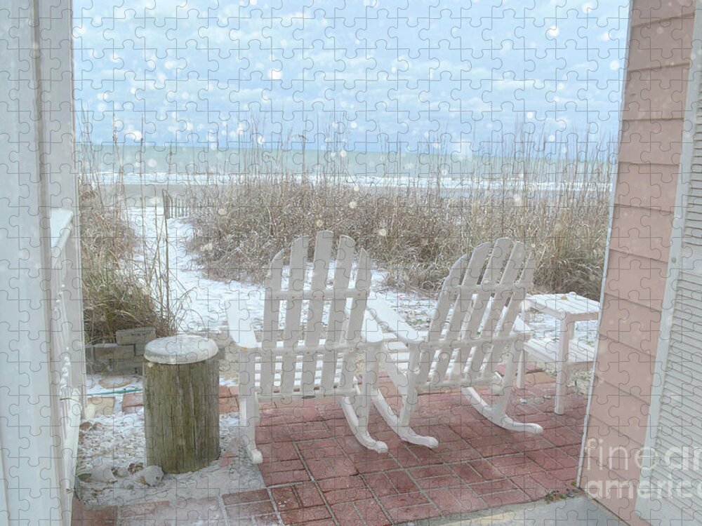 Beach Jigsaw Puzzle featuring the photograph Snow On The Beach 4 by Kathy Baccari
