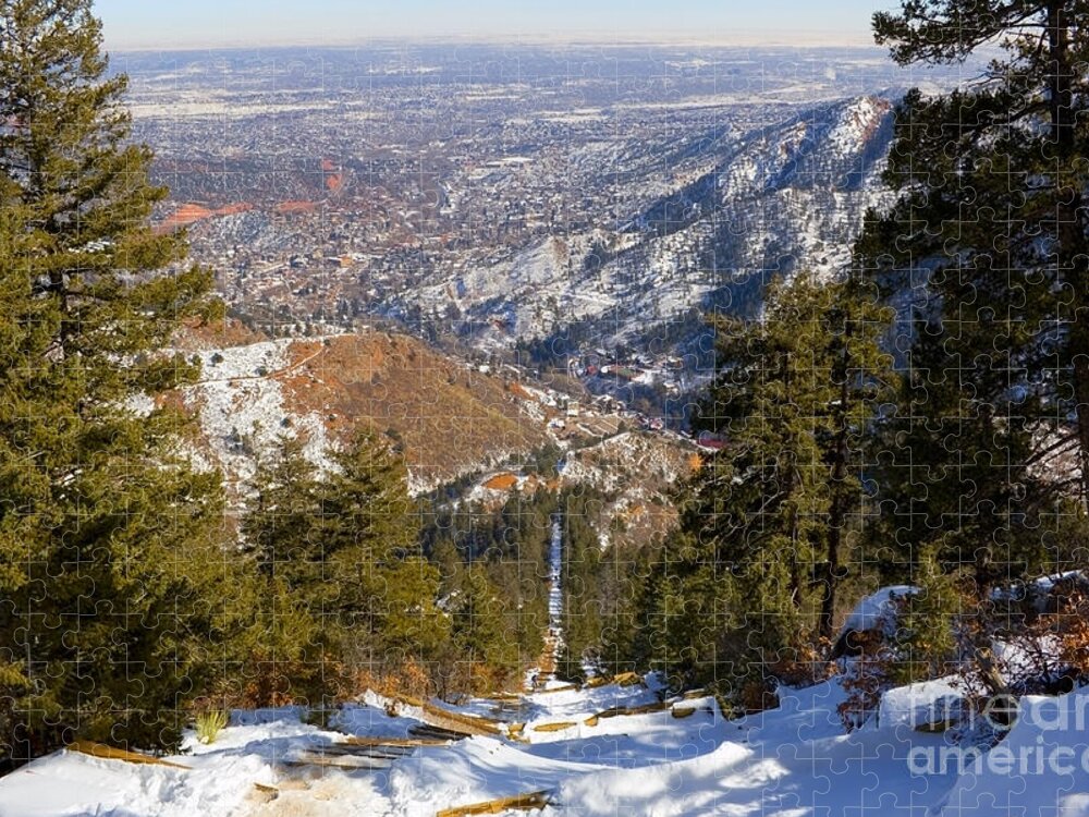 Climbing Jigsaw Puzzle featuring the photograph Snow on the Manitou Incline in Wintertime by Steven Krull