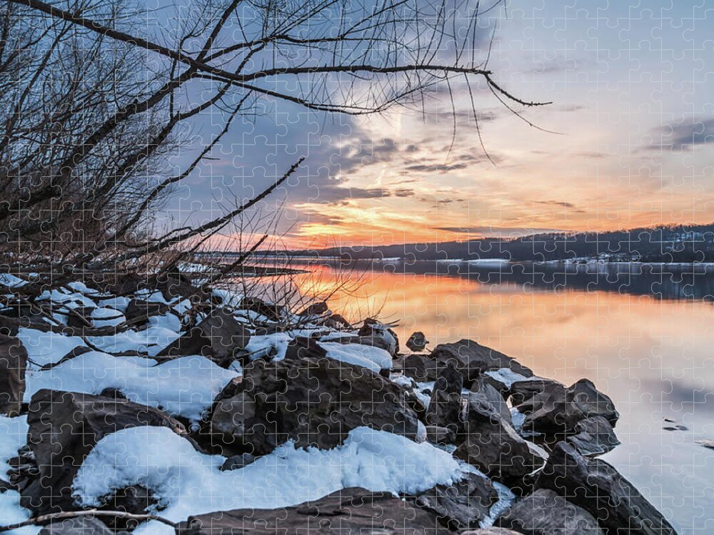Peace Valley Park Jigsaw Puzzle featuring the photograph Snow on the Rocks by Kristopher Schoenleber