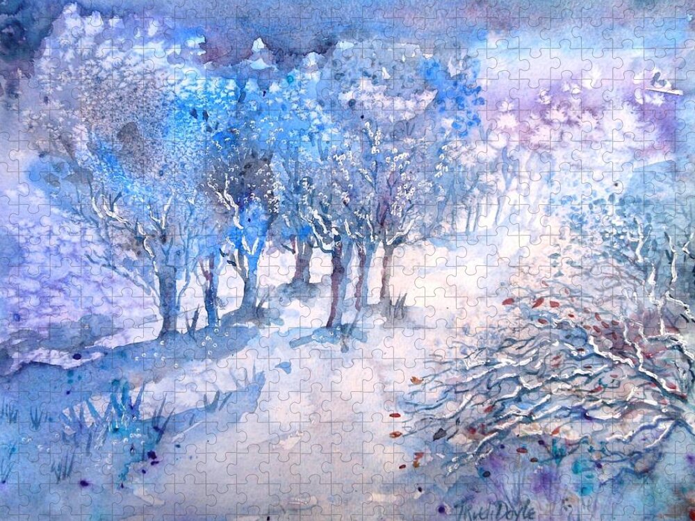 Snowfall Jigsaw Puzzle featuring the painting Snowfall in a Moonlit Wood by Trudi Doyle