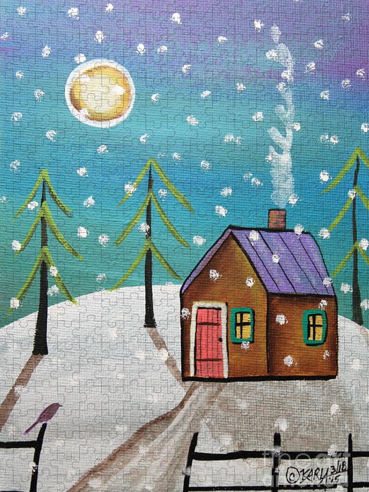 Landscape Jigsaw Puzzle featuring the painting Snowfall by Karla Gerard