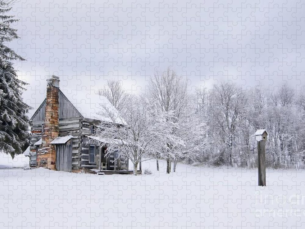 Snow Jigsaw Puzzle featuring the photograph Snowy Cabin by Benanne Stiens