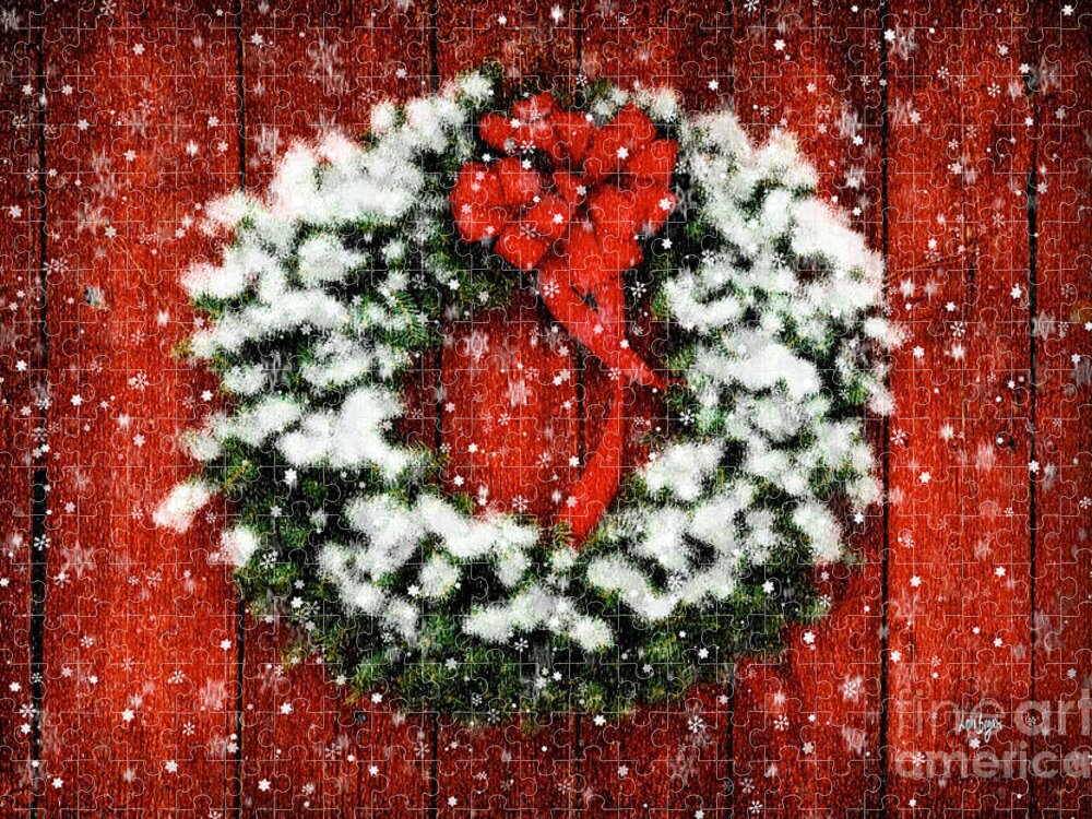 Christmas Jigsaw Puzzle featuring the photograph Snowy Christmas Wreath by Lois Bryan