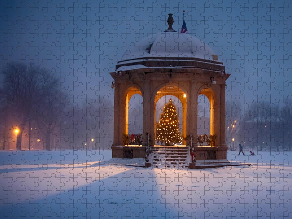 Salem Jigsaw Puzzle featuring the photograph Snowy night on the Salem Common by Jeff Folger
