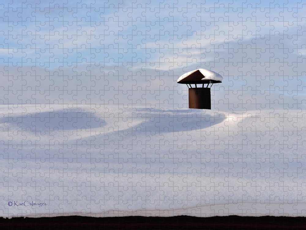 Snowy Roof Jigsaw Puzzle featuring the photograph Snowy Roof with Stove Pipe by Kae Cheatham