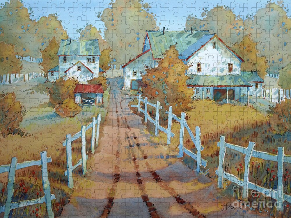 Barns Jigsaw Puzzle featuring the painting Soaking up Some Rays by Joyce Hicks