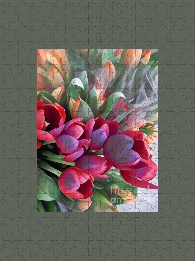 Card Jigsaw Puzzle featuring the photograph Soft Reds of Spring - Tulips by Miriam Danar