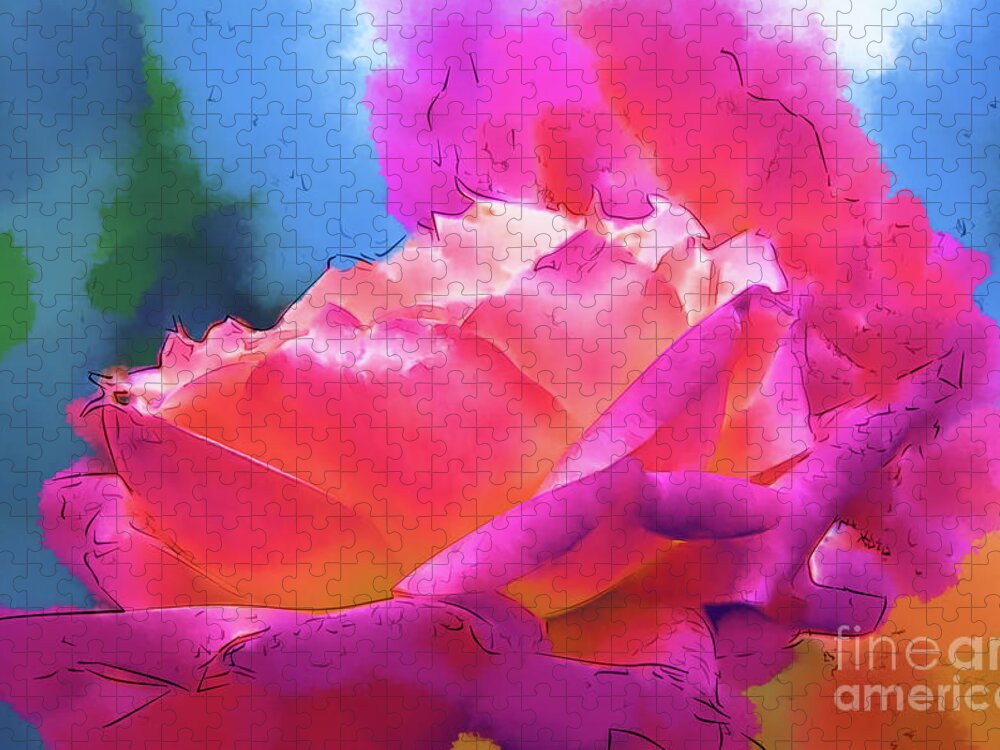 Rose Jigsaw Puzzle featuring the digital art Soft Rose Bloom In Red and Purple by Kirt Tisdale