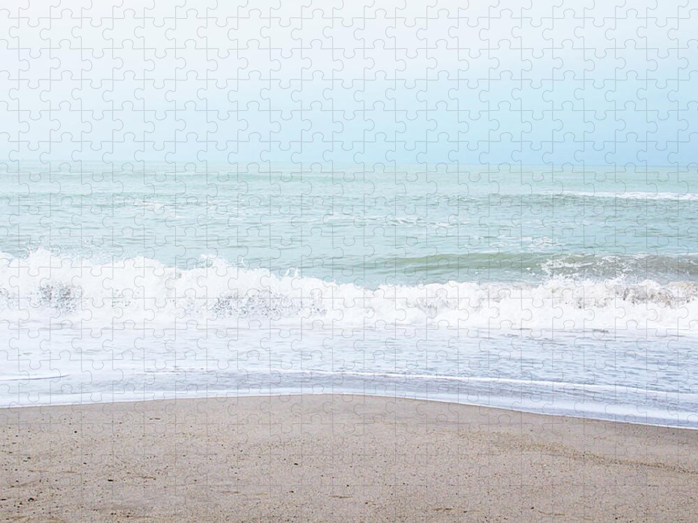 Beach Jigsaw Puzzle featuring the mixed media Soft Waves 2- Art by Linda Woods by Linda Woods