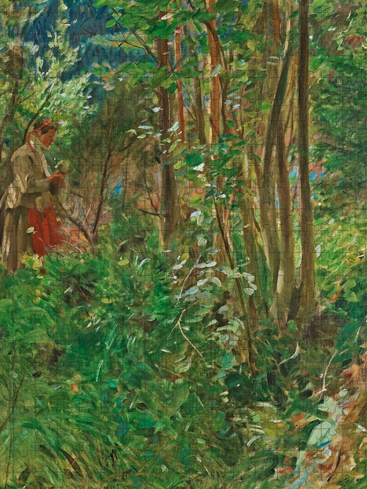 Anders Zorn Jigsaw Puzzle featuring the painting Sol i Skogen by Anders Zorn