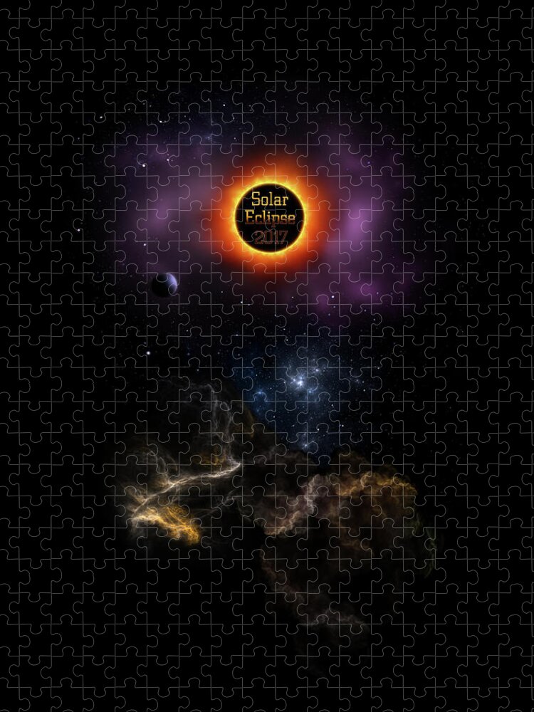 Solar Eclipse Jigsaw Puzzle featuring the digital art Solar Eclipse 2017 Nebula Bloom by Rolando Burbon
