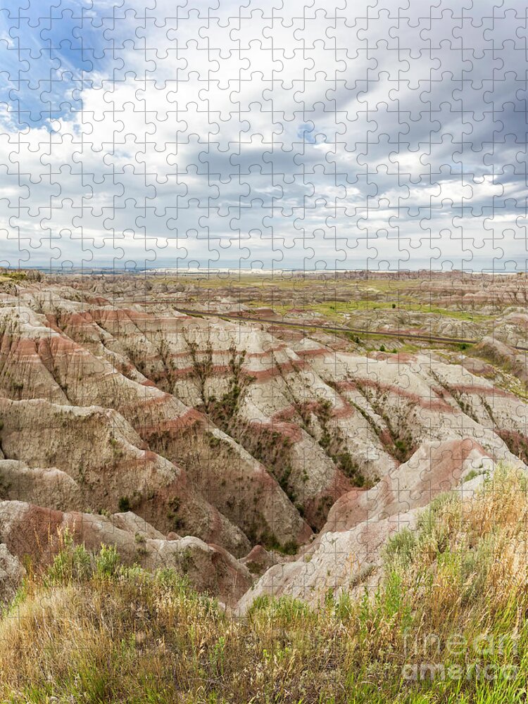 Badlands Jigsaw Puzzle featuring the photograph Solitary Road by Karen Jorstad