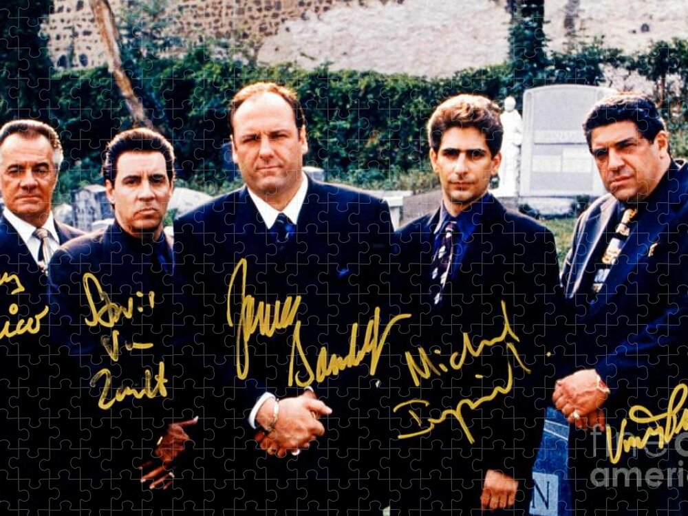Sopranos Autographed Cast Photograph Jigsaw Puzzle featuring the photograph Sopranos Autographed Cast Photograph by Pd