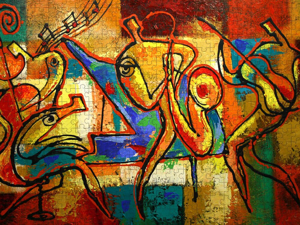  Jazz Painting Jigsaw Puzzle featuring the painting Soul Jazz by Leon Zernitsky
