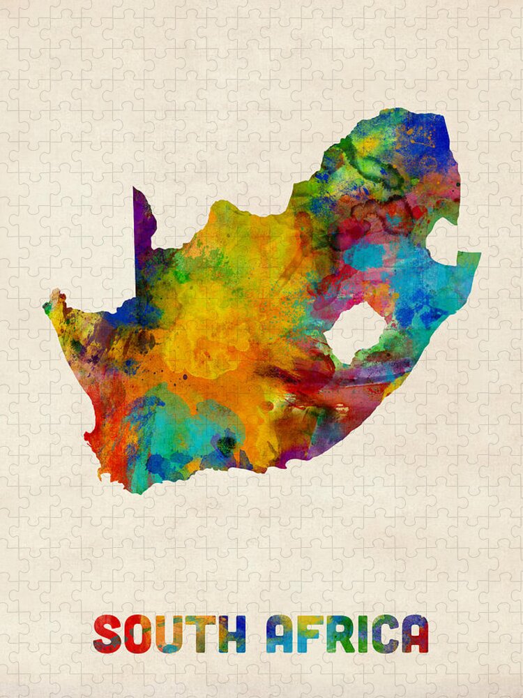 Map Art Jigsaw Puzzle featuring the digital art South Africa Watercolor Map by Michael Tompsett