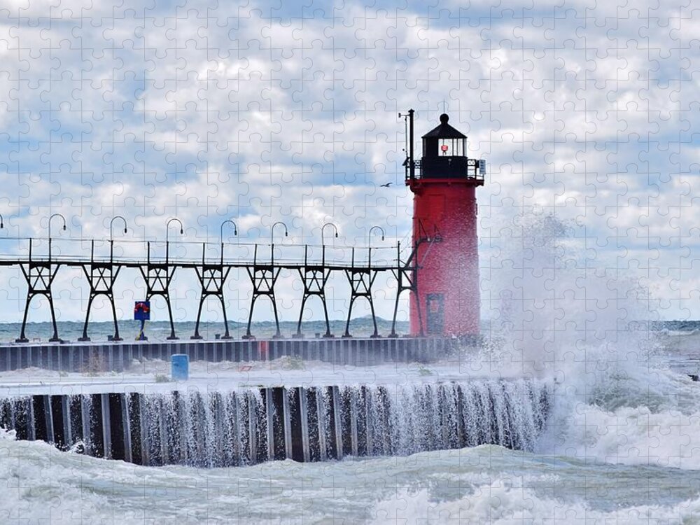 Michigan Jigsaw Puzzle featuring the photograph South Haven Lighthouse by Nicole Lloyd