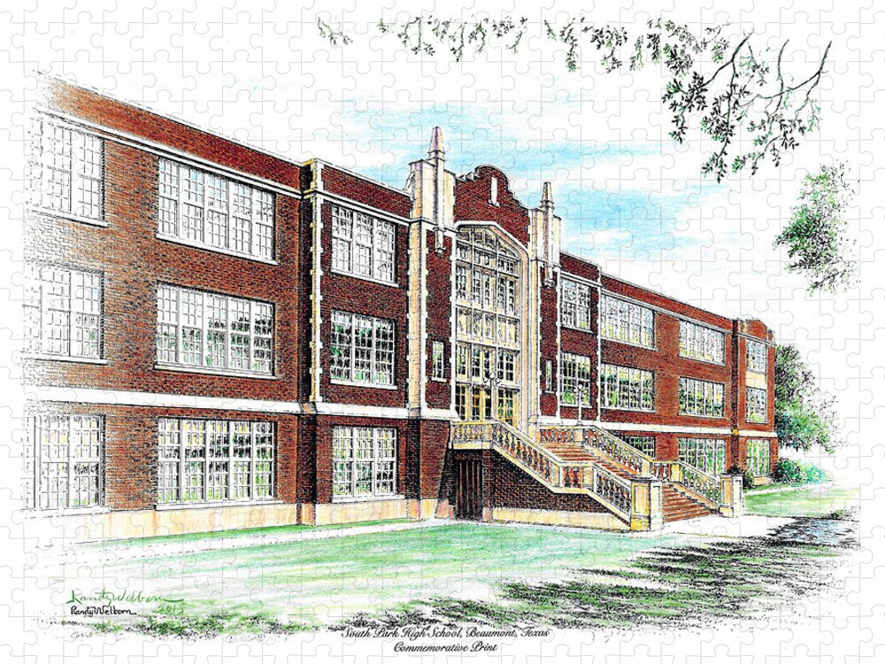 South Park Jigsaw Puzzle featuring the drawing South Park High School by Randy Welborn