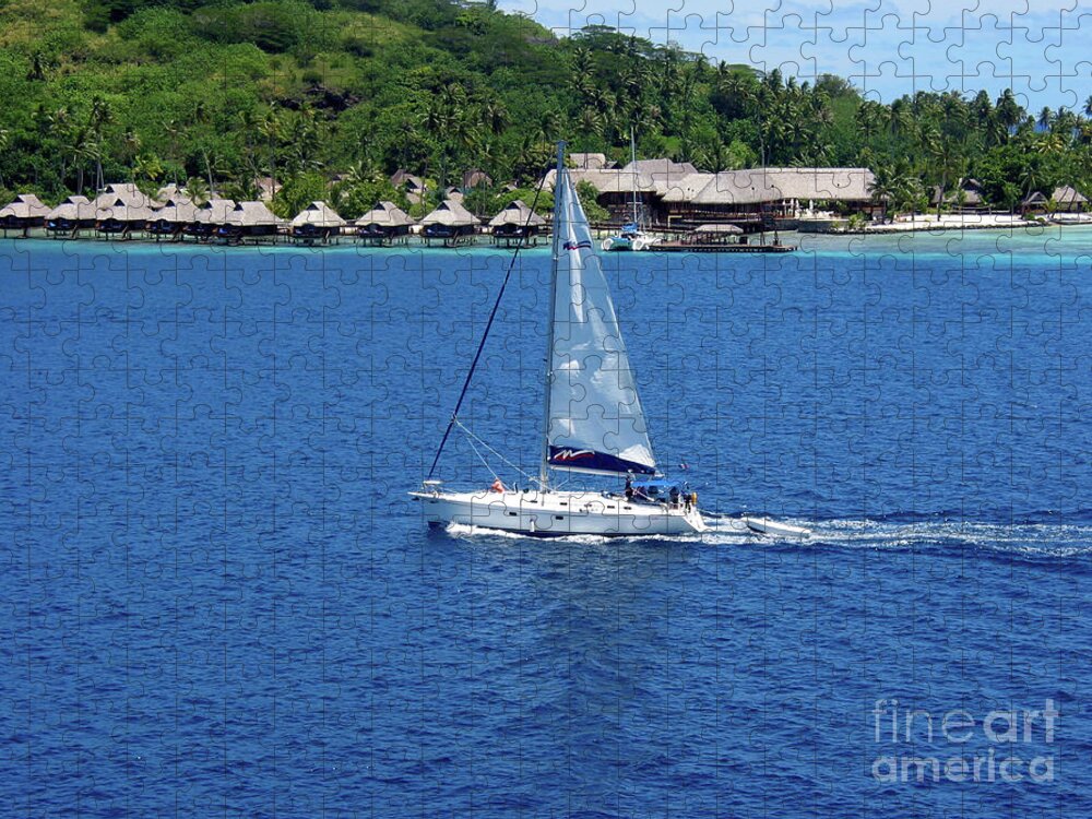 South Sea Huts Jigsaw Puzzle featuring the photograph South Sea Sail by Phyllis Kaltenbach