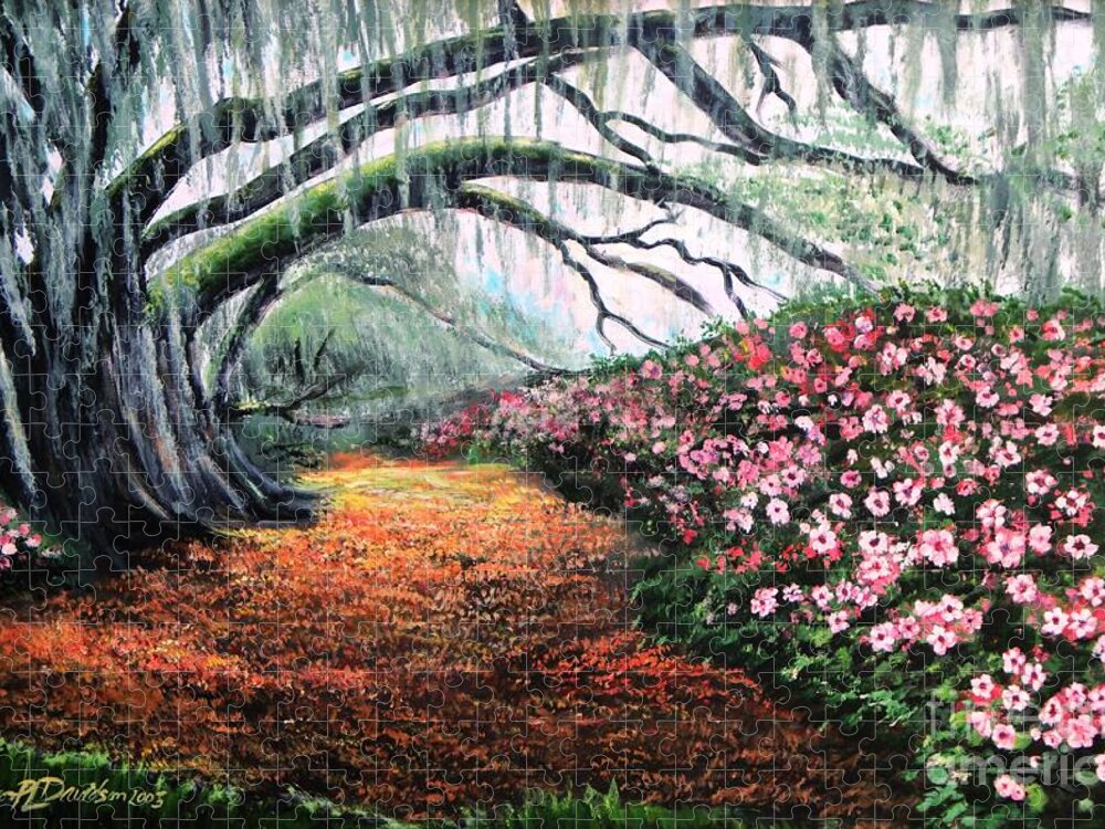 Azalea Jigsaw Puzzle featuring the painting Southern Charm Oak and Azalea by Pat Davidson