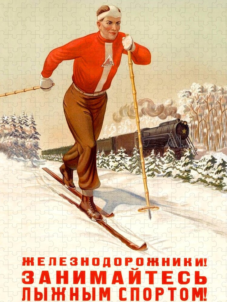 Soviet Propaganda Jigsaw Puzzle featuring the painting Soviet propaganda poster by Long Shot