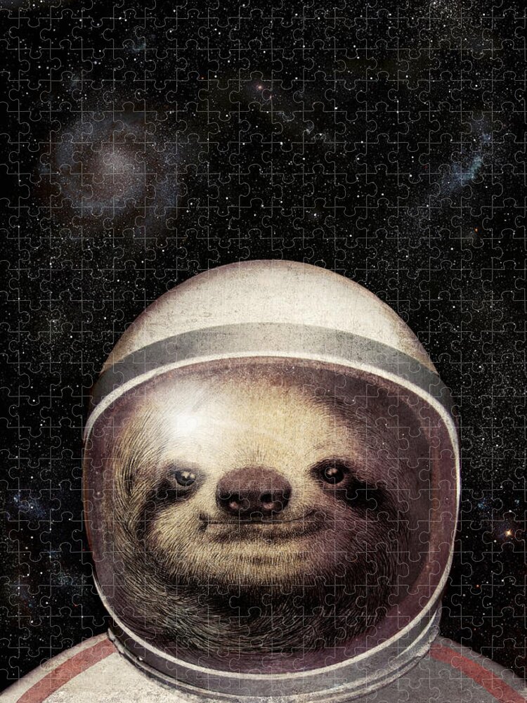 Sloth Puzzle featuring the drawing Space Sloth by Eric Fan