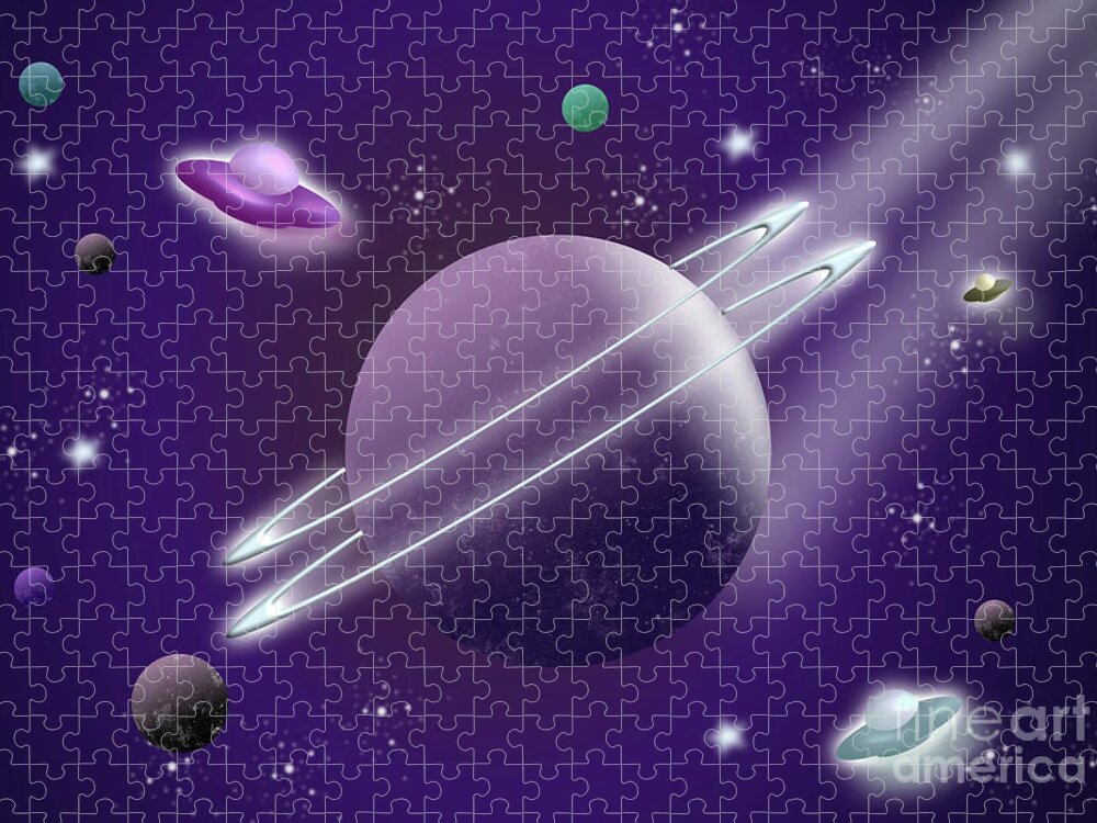 Spaceship Jigsaw Puzzle featuring the digital art Planets and Galaxies Space Travel by Barefoot Bodeez Art