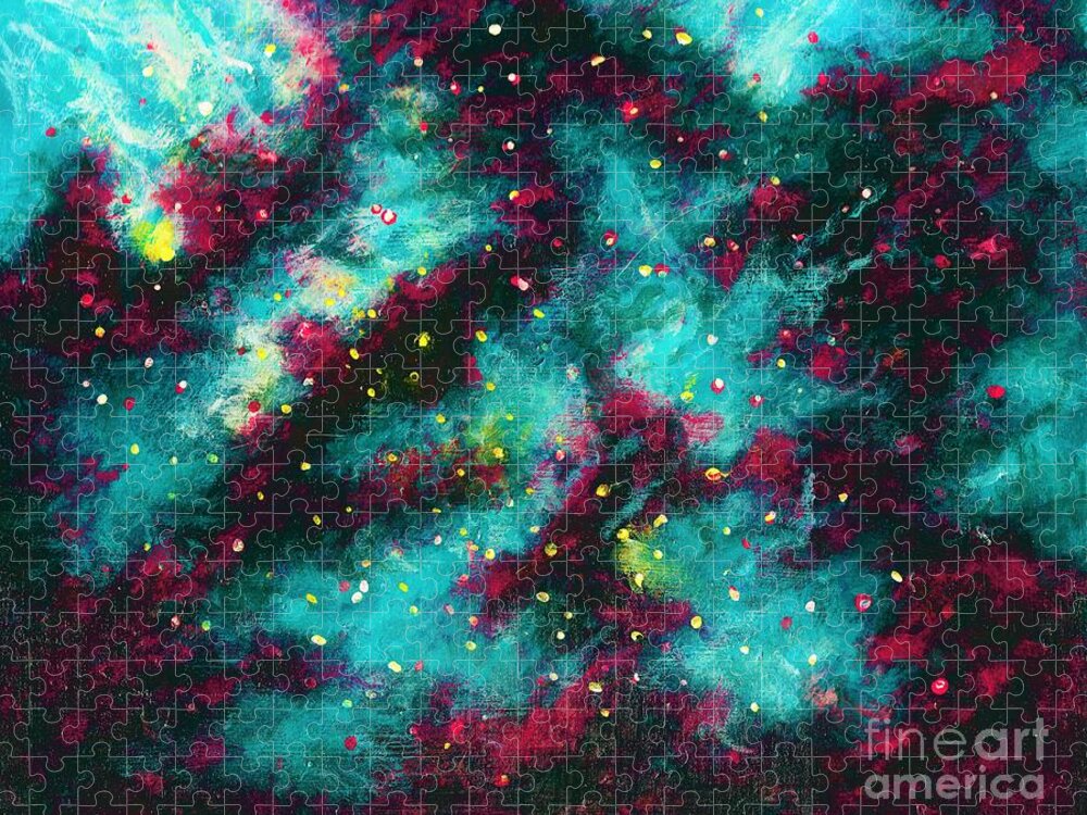 #2d #abstract #abstractart #art #artist #beautiful #bestseller #colorful #contemporaryart #expressionism #fineart #followart #interiordesign #luxuryart #modernart #nature #natureaddict #newartwork #painting #science #scifi #space #surreal #surrealism Jigsaw Puzzle featuring the painting Spaced Out by Allison Constantino