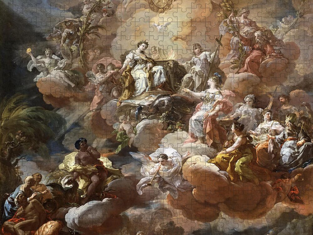 Corrado Giaquinto Jigsaw Puzzle featuring the painting Spain Pays Homage to Religion and to the Church by Corrado Giaquinto