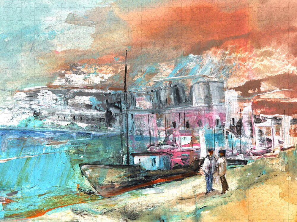 Travel Jigsaw Puzzle featuring the painting Spanish Harbour 08 by Miki De Goodaboom