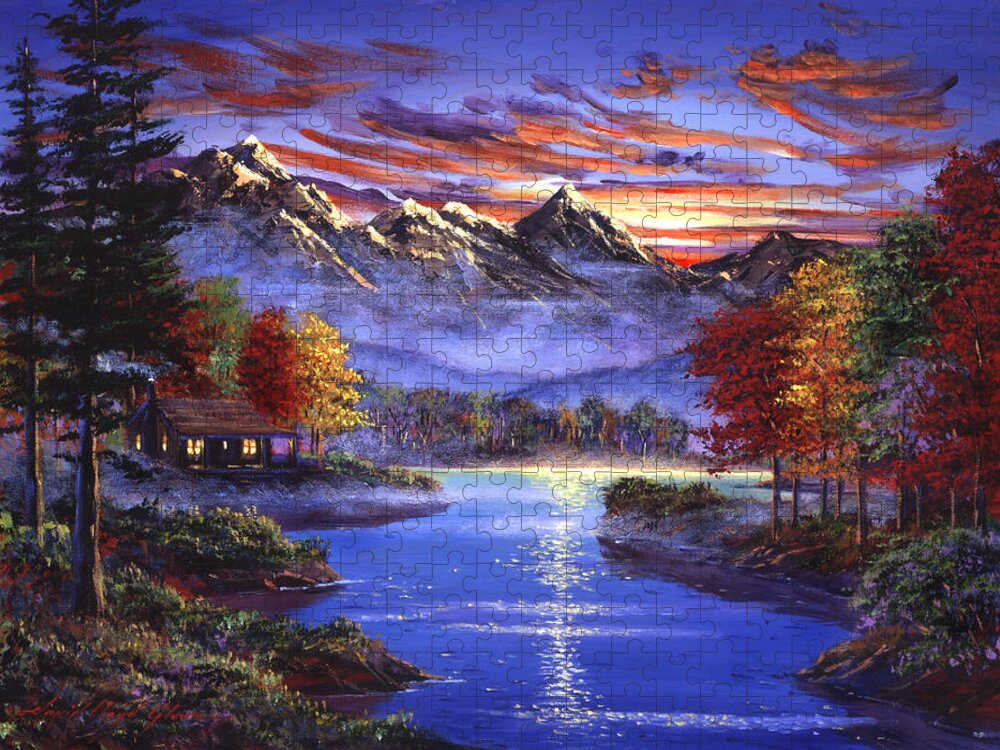 Landscape Jigsaw Puzzle featuring the painting Sparkling Lake by David Lloyd Glover